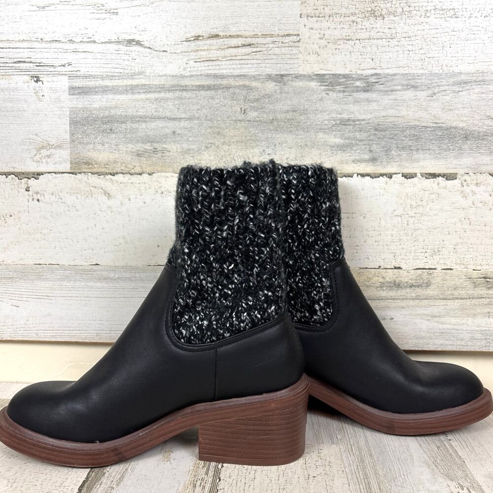 Portland Womens 10 Black Vegan Leather Knit Chelsea Heeled Ankle Boot NEW - Picture 5 of 8
